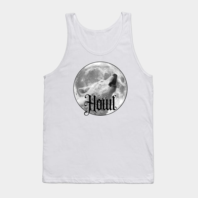 Howl, Moon With Wolf Howling Tank Top by KimbrellDesigns